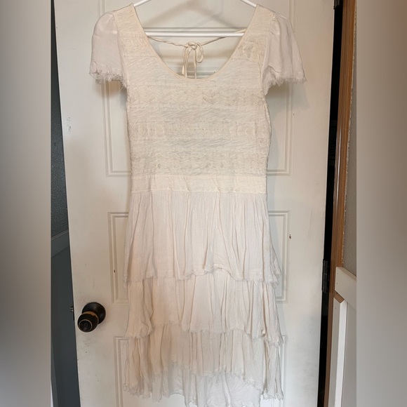 Free People Sound of The Sea Mini Dress Embroidered Ivory Tiered XS Gently Used - Picture 1 of 5